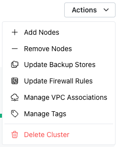 Cluster Actions menu