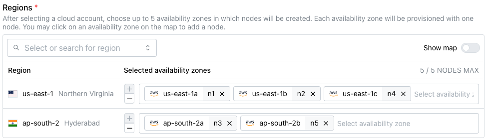 Select the regions for deployment